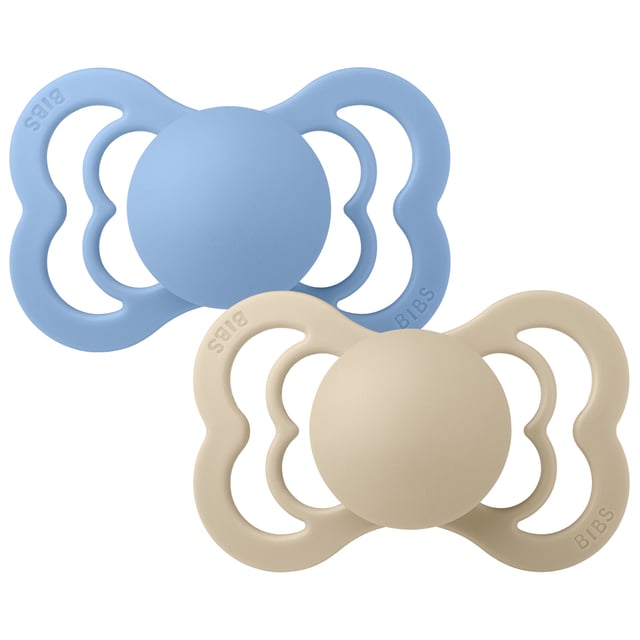 BIBS Pacifier Supreme Silicone Size 2 Vanilla/Sky Blue 2 st