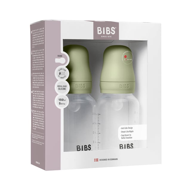 BIBS Baby Bottle Round Silicone Slow Flow Sage 150 ml 2 st