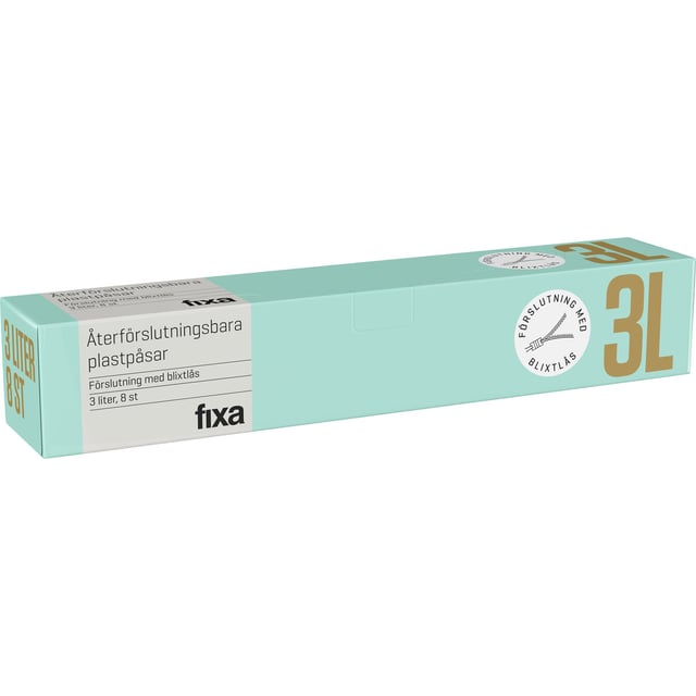 Fixa Återförslutningsbara plastpåsar med zipper 3 l 8 st