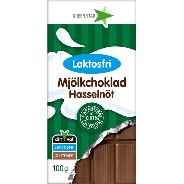 Green Star Mjölkchoklad Hasselnöt Laktosfri 100g