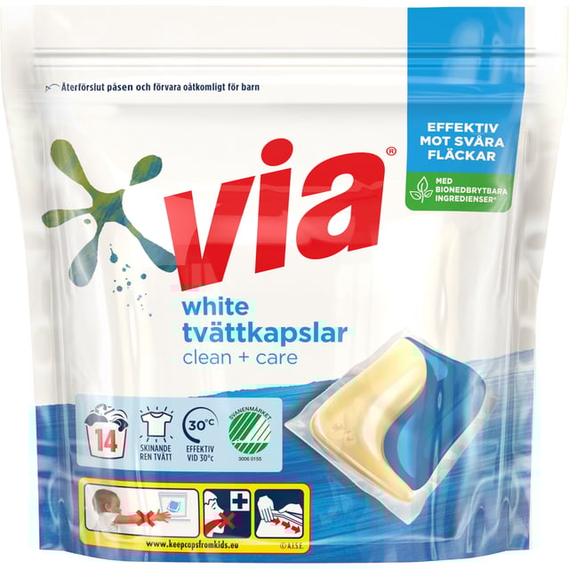 via White Tvättkapslar Clean + Care 14 st