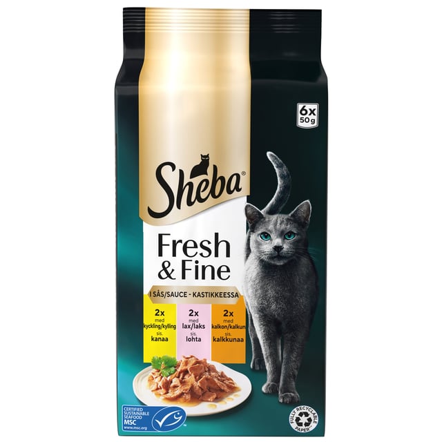 Sheba Fresh & Fine Kattmat Kyckling, Lax & Kalkon i sås 300 g