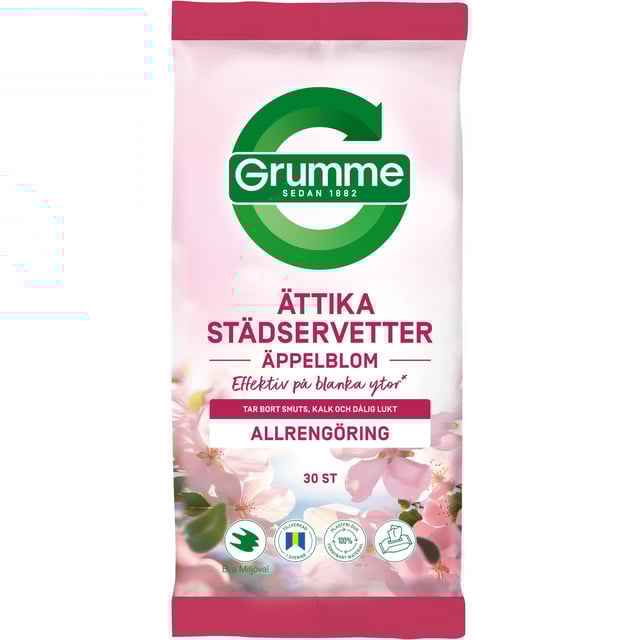 Grumme Ättikastädservetter Äppelblom Allrengöring 30 st