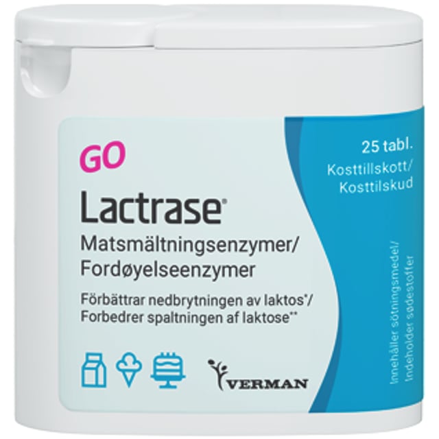 Verman Lactrase GO Laktasenzym 25 tabletter