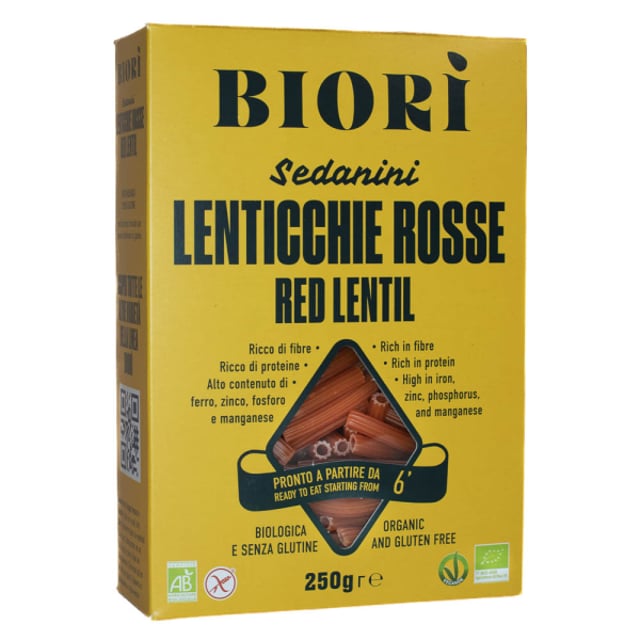Biori Röda Linser Glutenfri Pasta Sedanini 250g