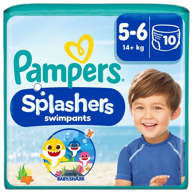 Pampers Splashers Baby Shark Edition Engångsbadblöjor Stl 5-6 (14kg+) 10 st
