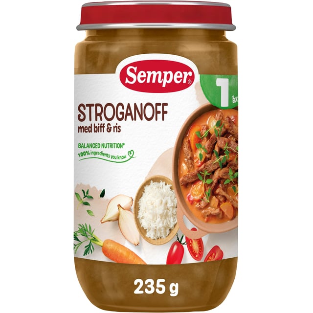 Semper Stroganoff med biff och ris från 1 år
