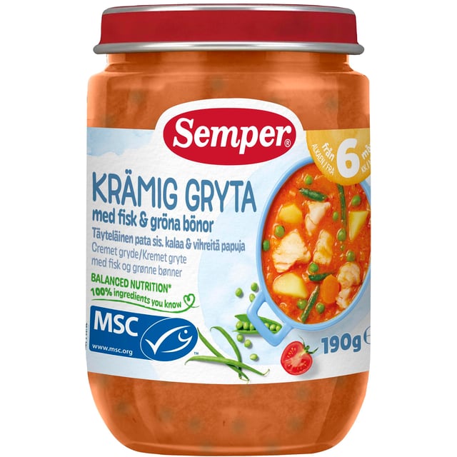 Semper Krämig Gryta Med Fisk & Gröna Bönor Från 6 månader