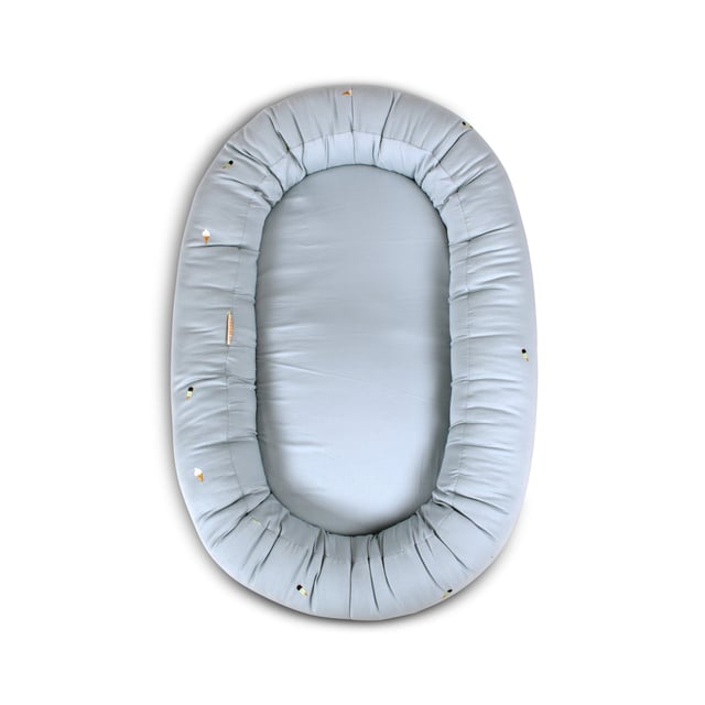 Filibabba Babynest 2:a generationen Broderad Cool Summer-Design Pearl Blue