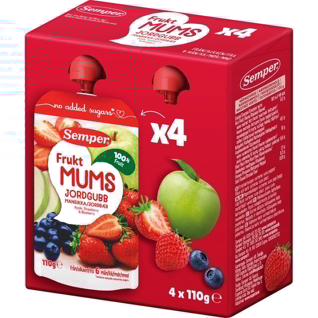Semper Fruktmums Jordgubb 6 månader 4-pack