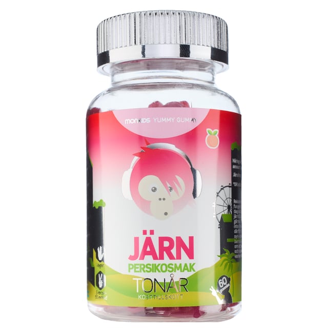Monkids Järn Tonår Persika 60 tuggtabletter