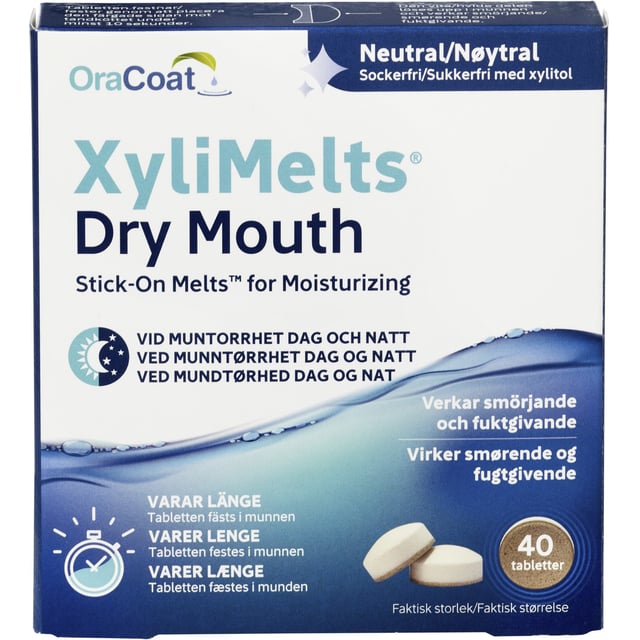 Xylimelts Dry Mouth Neutral Fästtabletter vid muntorrhet 40 st