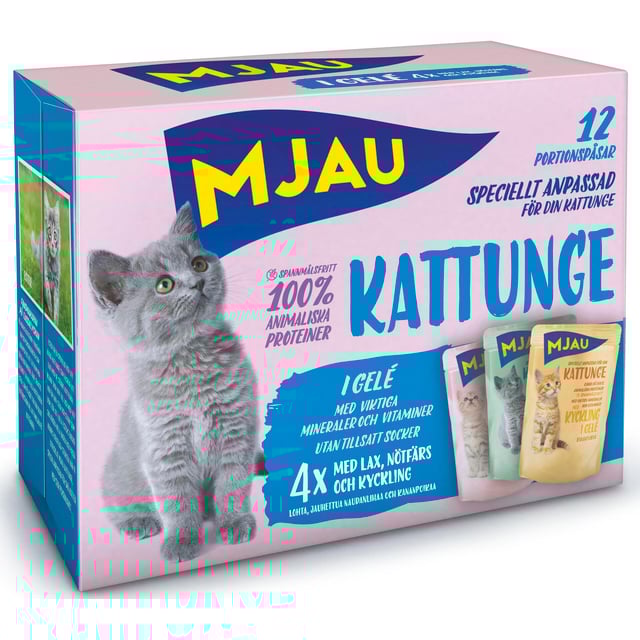 Mjau Pouch Multipack Kattunge Lax Nöt Kyckling 12 st 85 g