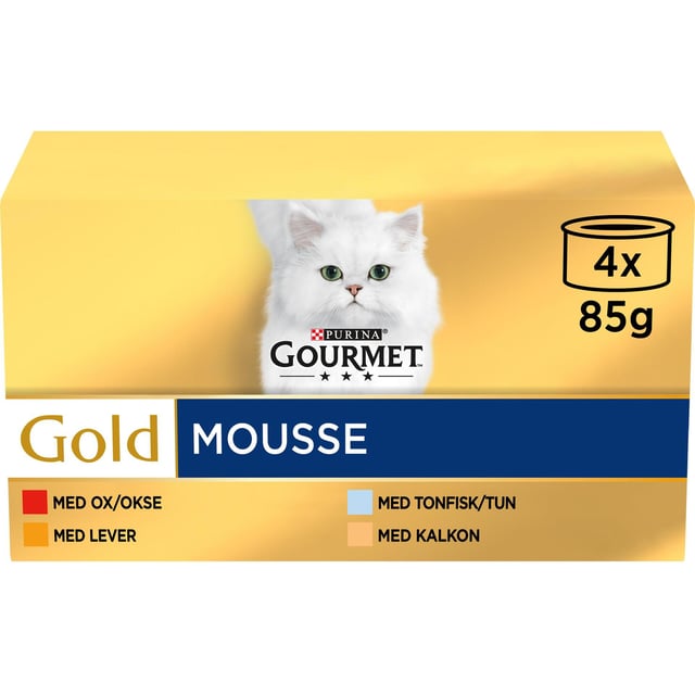 Purina Gourmet Gold Oxkött, Tonfisk, Lever & Kalkon Mousse 4 x 85 g