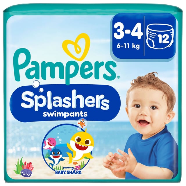 Pampers Splashers Baby Shark Edition Engångsbadblöjor Stl 3-4 (6kg-11kg) 12 st