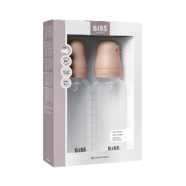 BIBS Baby Bottle Round Silicone Medium Flow Blush 270 ml 2 st