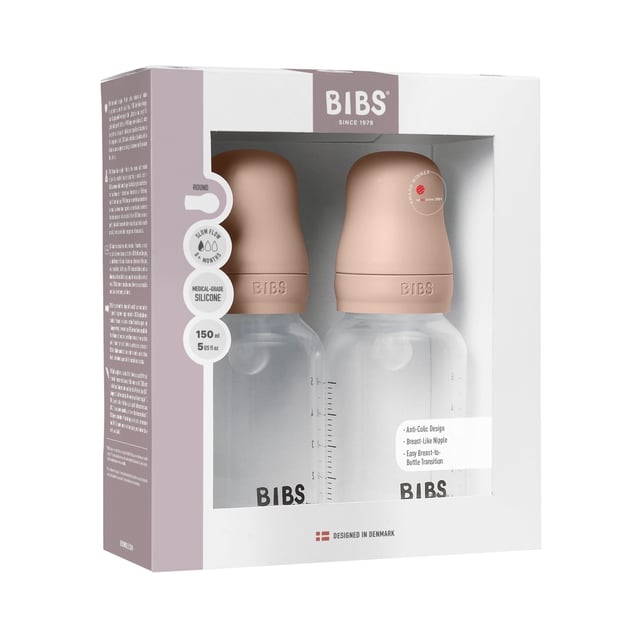 BIBS Baby Bottle Round Silicone Slow Flow Blush 150 ml 2 st
