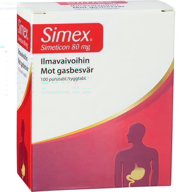 Simex Mot Gasbesvär Simetikon 80 mg 100 tuggtabletter