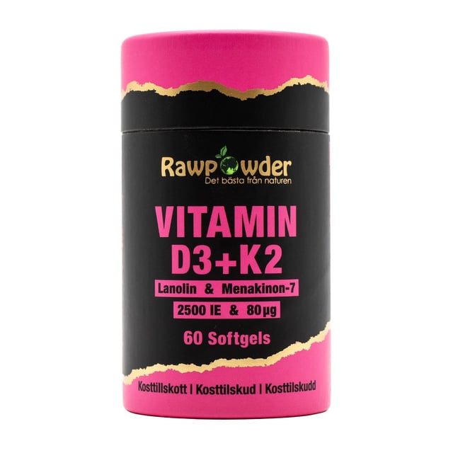 Rawpowder Vitamin D3 2500 IE + K2 80μg 60 Softgels