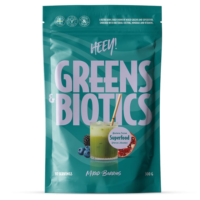 Heey! Greens & Biotics Superfood Mixade Bär 300 g