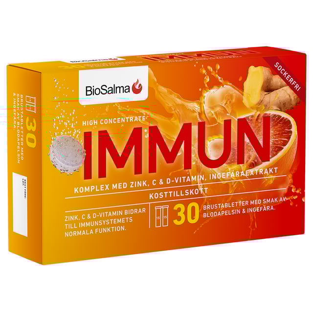 BioSalma Immun C+D-vitamin & Zink 30 brustabletter