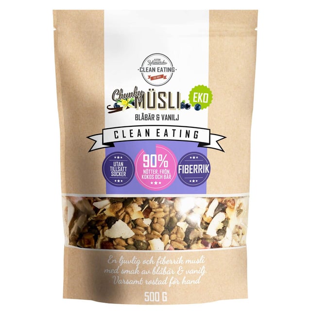 Clean Eating Müsli Chunky Blåbär & Vanilj 500 g