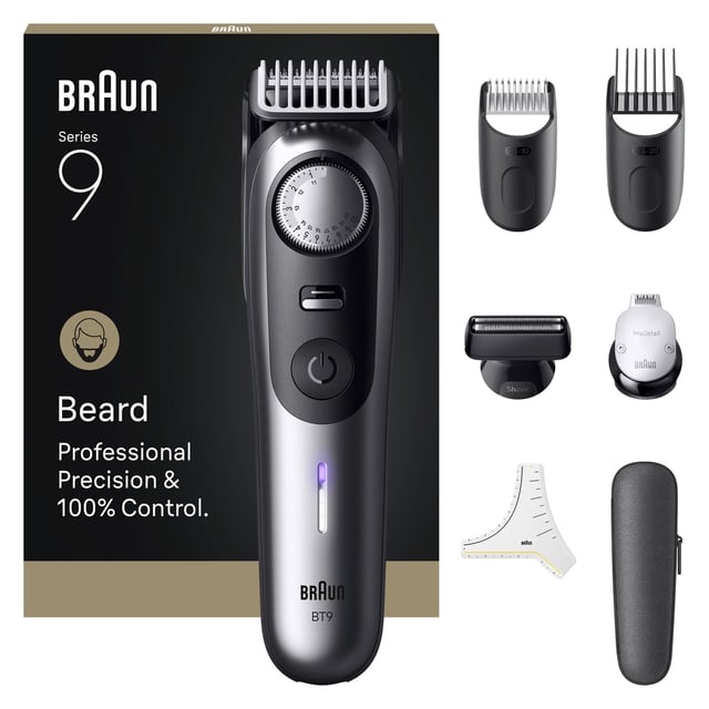 Braun Skäggtrimmer Series 9, +7 Barberarverktyg, BT9520, Krom