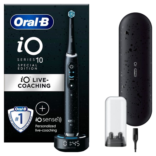 Oral-B iO 10 Eltandborste Cosmic Black, 1 tandborsthuvud, 1 laddningsbart resefodral