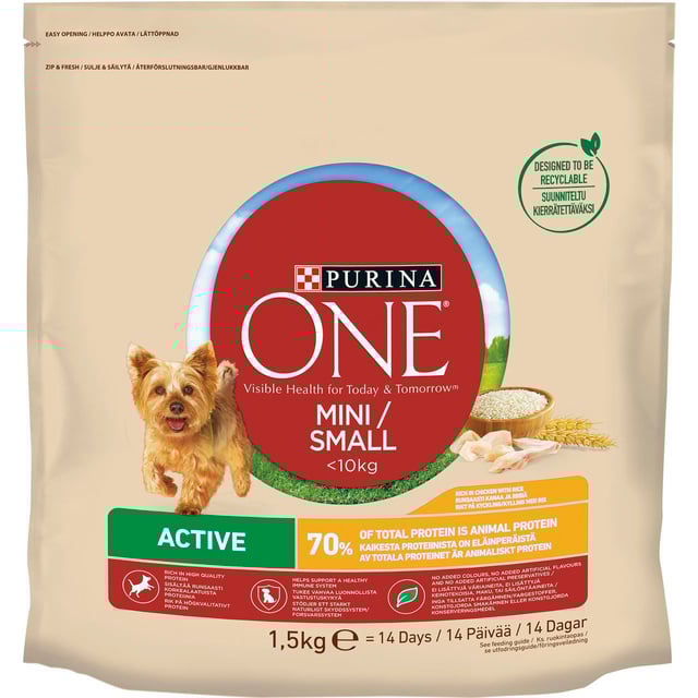 Purina One Active hundfoder Kyckling och Ris 1500 g