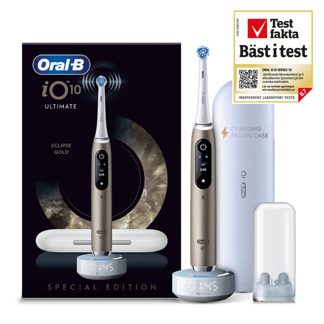 Oral-B iO10 Eltandborste Eclipse Gold 1 tandborsthuvud, 1 resefodral för laddning, 1 refillhållare