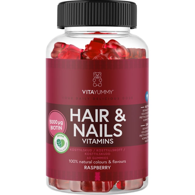VitaYummy Hair & Nails Vitamins Raspberry 60 tuggtabletter