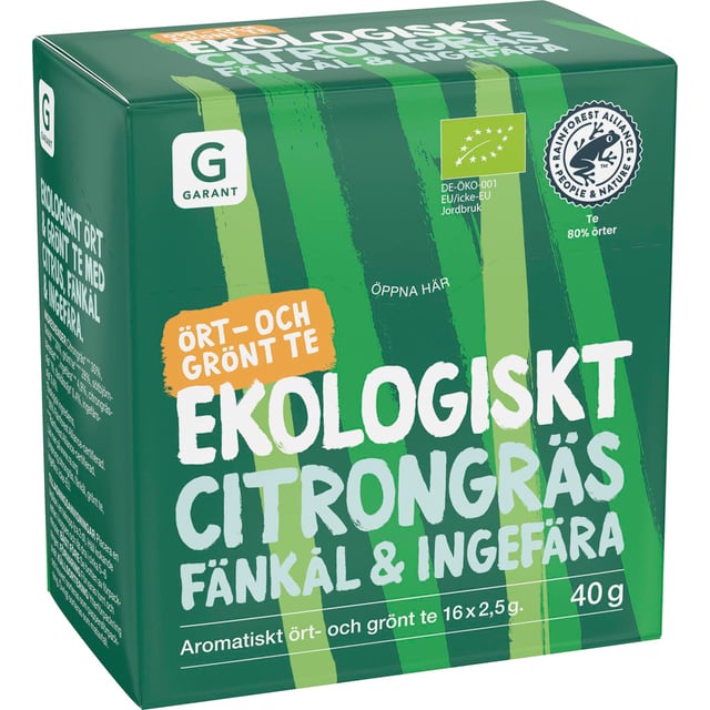 Garant Ört- och Grönt Te Citrongräs Fänkål & Ingefära Eko 16 st