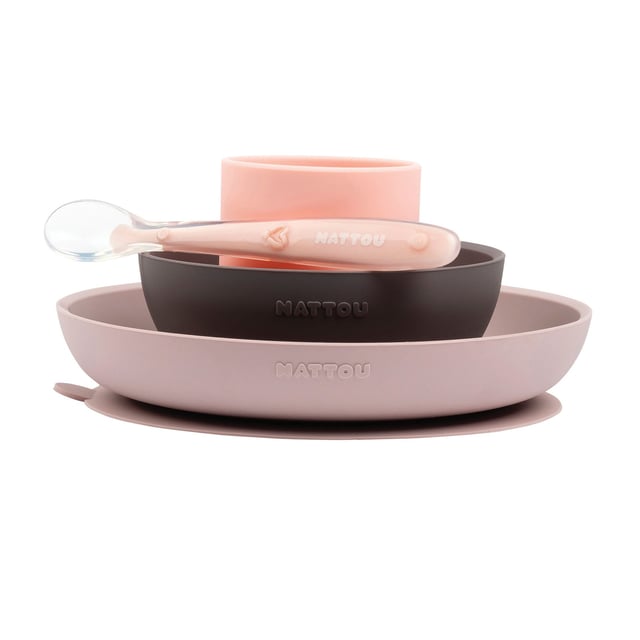 Nattou Soft Silicone Matset 4 delar Rosa/Aubergine