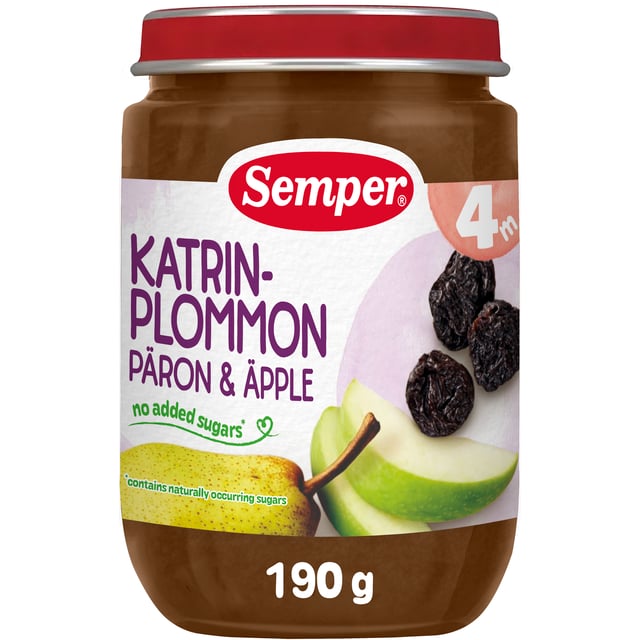 Semper Fruktpuré Katrinplommon, päron & äpple 4 månader 190 g