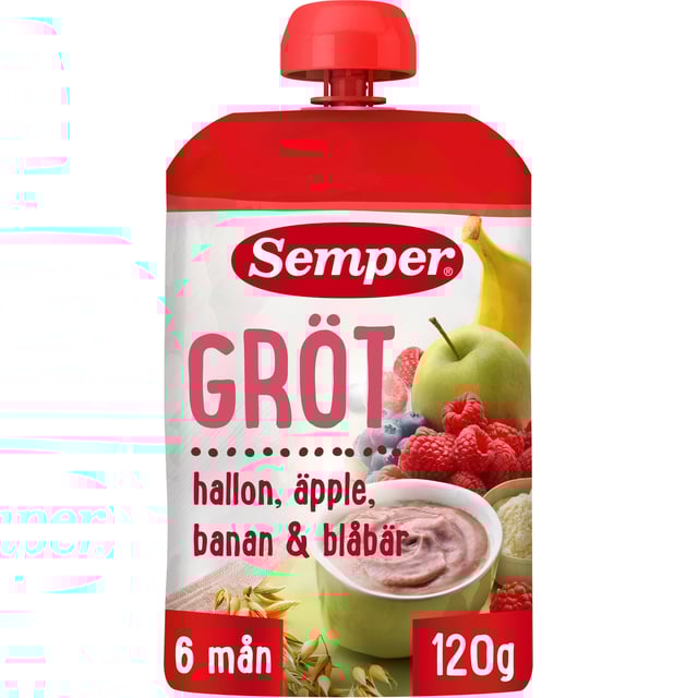 Semper Grötklämmis Äpple, Hallon, Banan & Blåbär 120 g