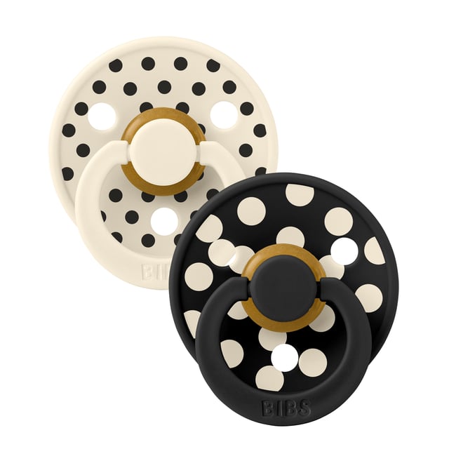 BIBS Pacifier Studio Colour Polka Latex Size 2 Ivory/Black 2 st