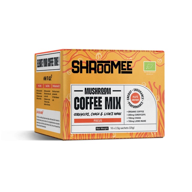 The Organic Labs Shroomee Svampkaffe Focus med Cordyceps, Chaga & Lion’s Mane 10 st portionspåsar