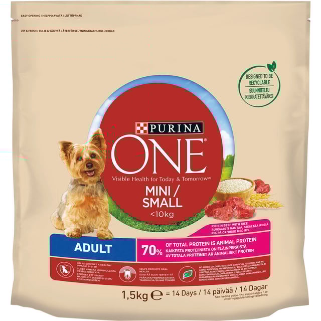 Purina One Adult hundfoder Nötkött och Ris 1500 g
