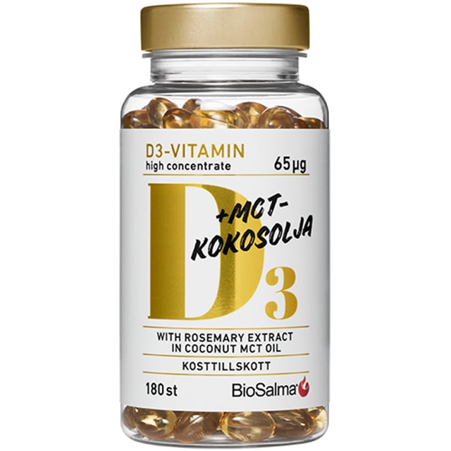 BioSalma D3-vitamin 65μg i MCT-kokosolja 180 kapslar