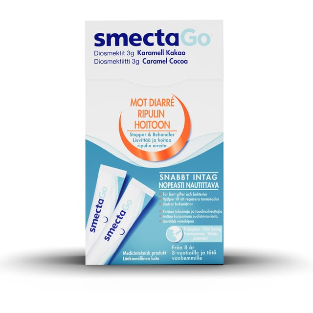 SmectaGo Diosmektit 3g Karamell- & Kakaosmak 8 dospåsar