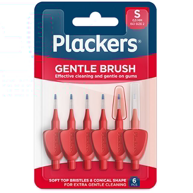 Plackers Gentle Brush Skonsam Mellanrumsborste Röd S (0,5 mm) 6 st