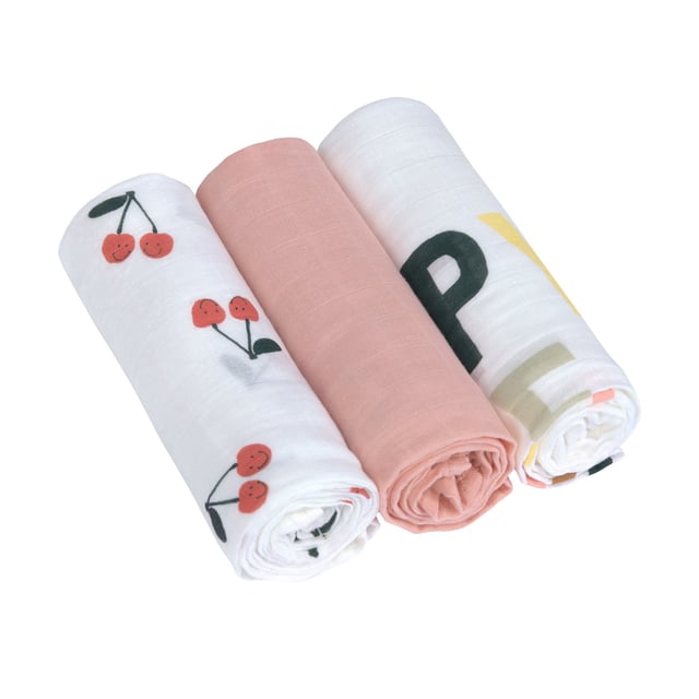 Lässig Muslinfilt och dregellapp L Happy Fruits Cherry