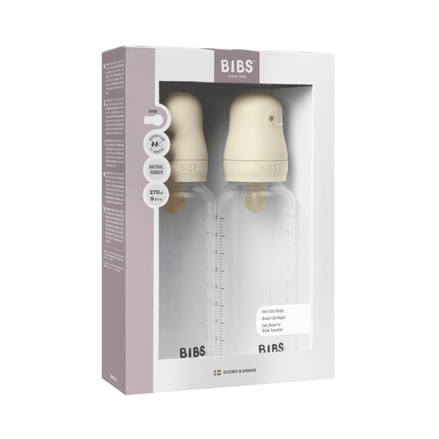 BIBS Baby Bottle Round Latex Medium Flow Ivory 270 ml 2-pack