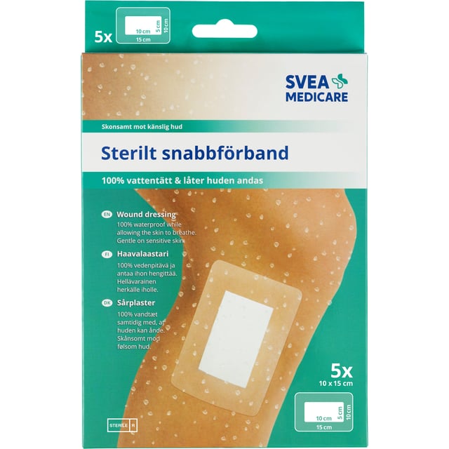 Svea Medicare 100% Vattentätt Sterilt Snabbförband 10 x 15 cm 5 st