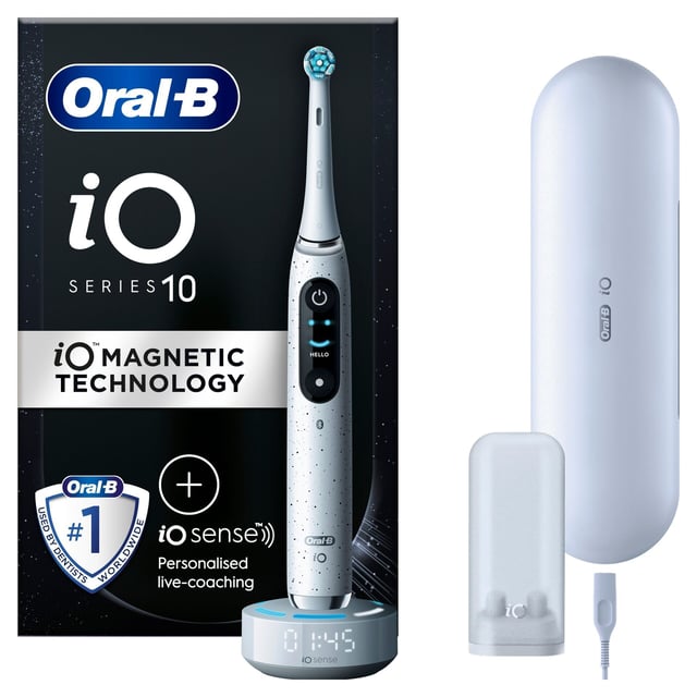 Oral-B iO 10 Eltandborste Stardust White, 1 tandborsthuvud, 1 laddningsbart resefodral
