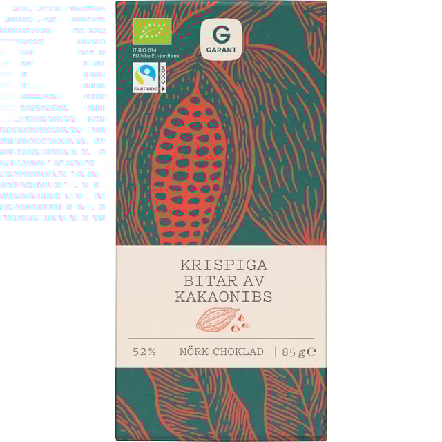 Garant Choklad eko mörk med choco nibs 85 g