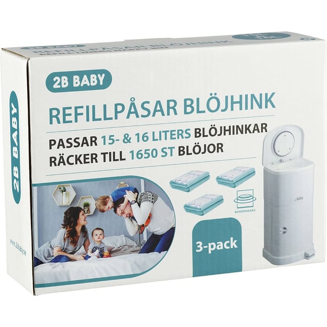 2B Baby Refillpåsar För Blöjhink 15 och 16 liter 3-pack