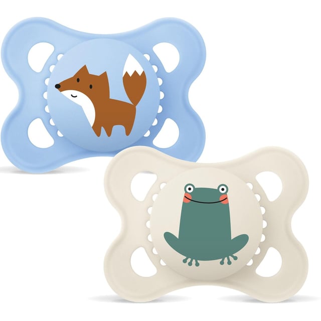 MAM Orig 0-6m Nat Rub Box V Blue 2 st