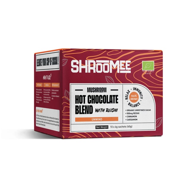 The Organic Labs Shroomee Svampchoklad Unwind med Reishi 10 st portionspåsar