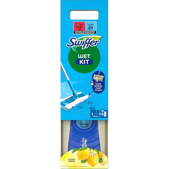 Swiffer Wet Startkit för rengöring av golv, 1 mopp + 6 fuktiga rengöringsdukar